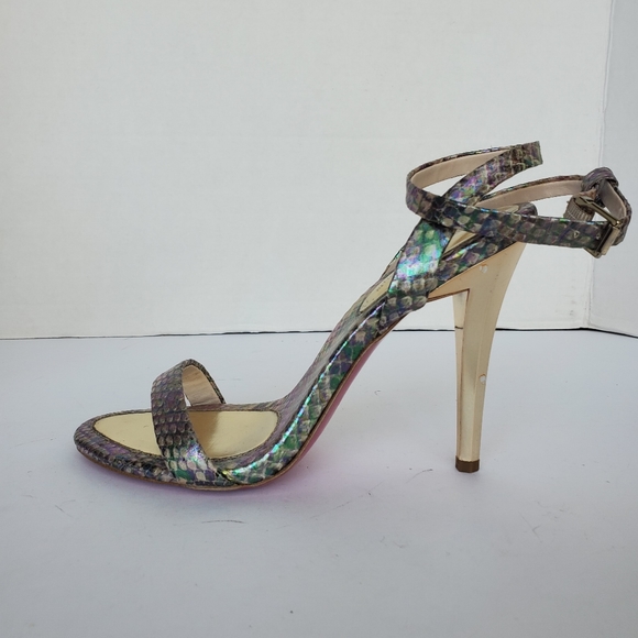 Metallic Heel Sandals Irredescent Snakeprint Ankle Wrap Size 6.5 "rockie" - Picture 10 of 13